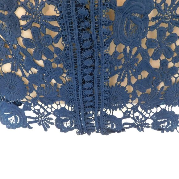 Liza Luxe Dress Navy Blue Size XL 14 16 Lace A Line Sleeveless Lined Party Women - Picture 3 of 10